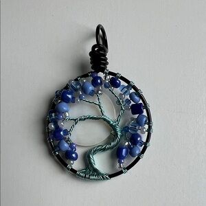 Handcrafted Blue Tree of Life Pendant - Wire & Bead Jewelry
